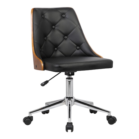 Armen Living Diamond Office Chair in Chrome finish with Tufted Black Faux Leather and Walnut Veneer Back LCDIOFCHBLACK